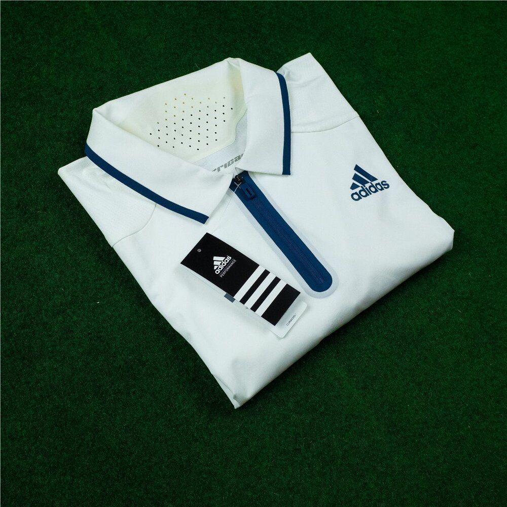 NWT adidas Barricade Climacool Blue/White Zip Polo